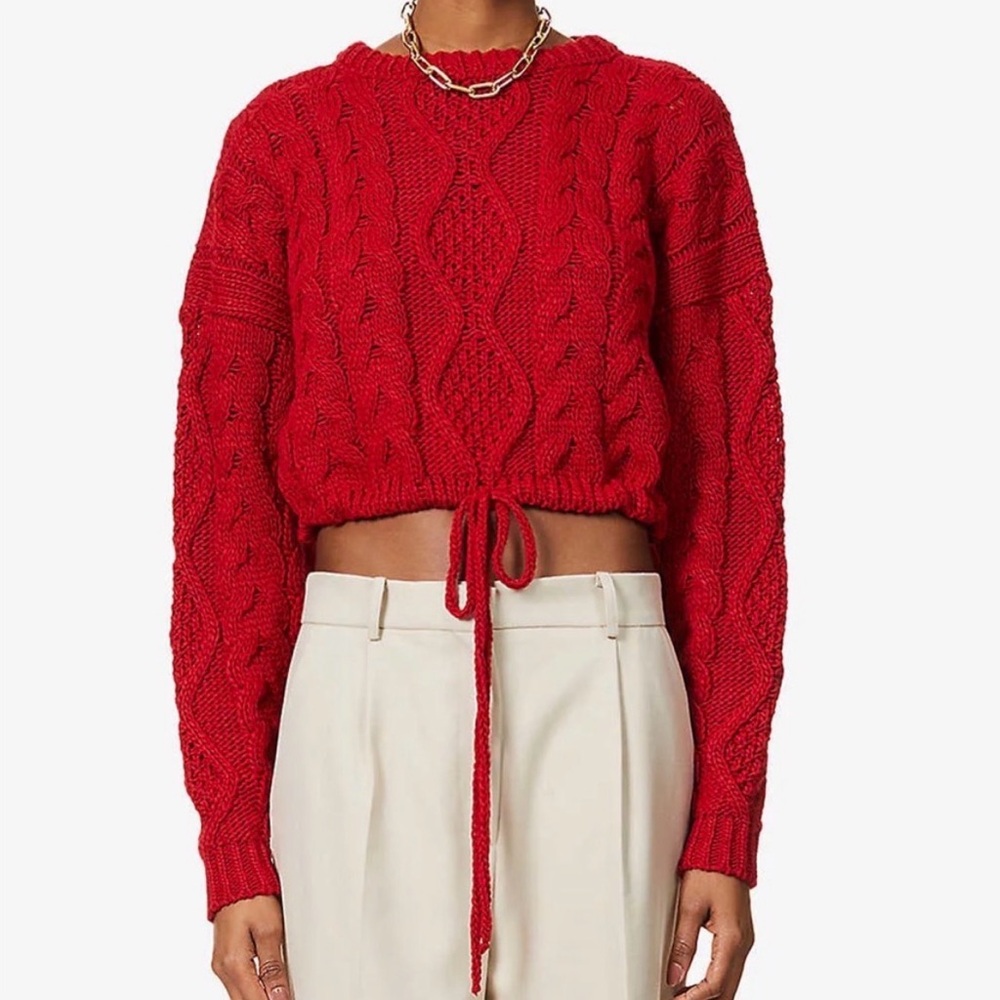 Musier Paris Adele Cable Knit Sweater Women’s Size Medium Cropped Red - Picture 2 of 11